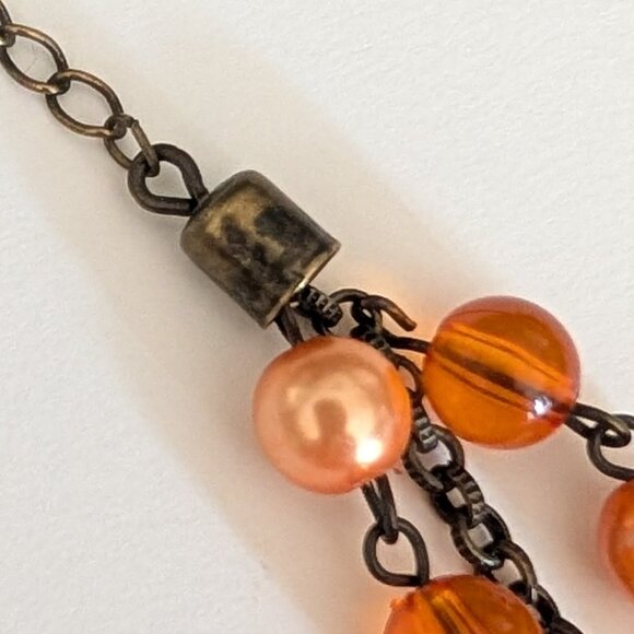3 strand vintage orange enamel flower necklace with orange and peach beads - Picture 12 of 12